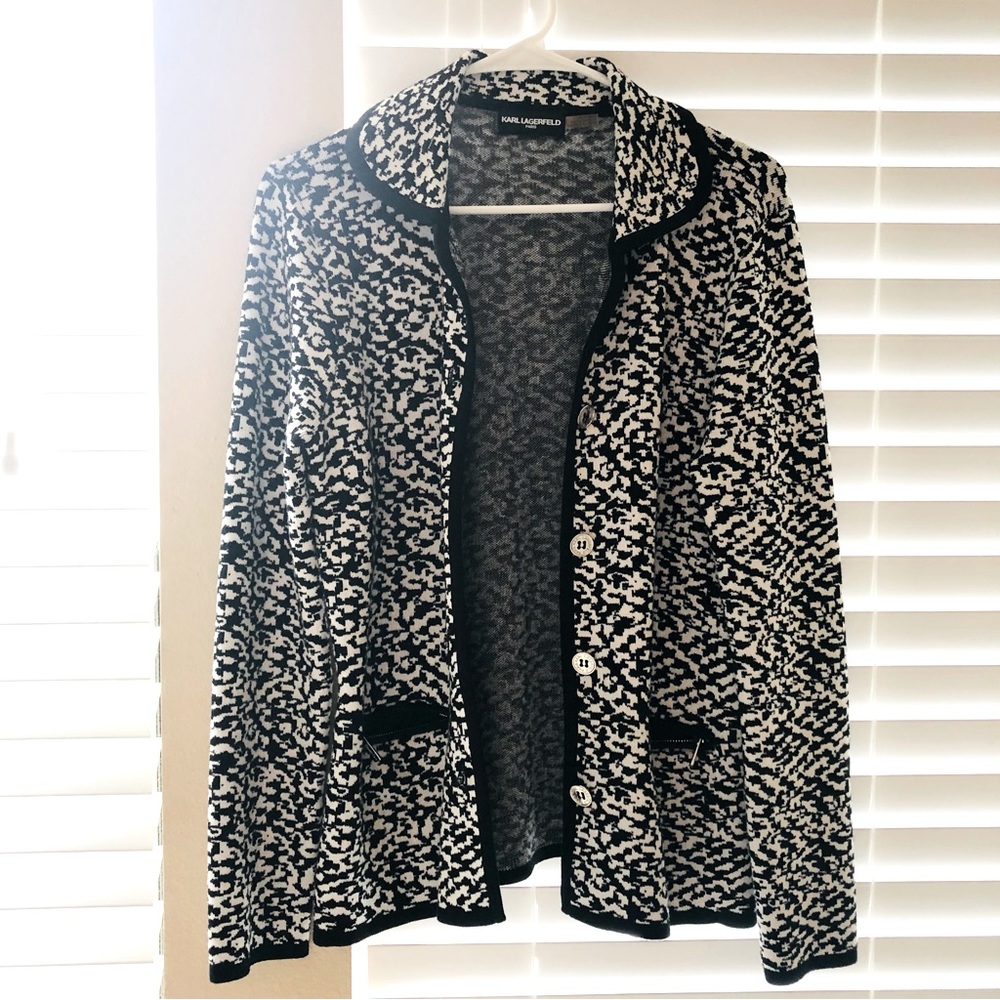 KARL LAGERFELD PARIS Trim Dotted Sweater/Jacket. Elegant!